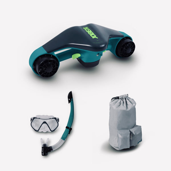 The Jobe Infinity Seascooter set which includes the scooter itself, a Snorkel set and a Waterproof bag