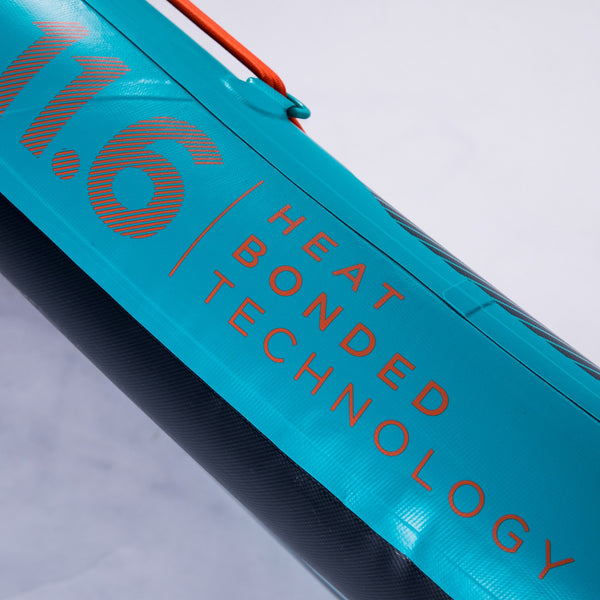 close up ohoto of the board to showcase the Heat Bonded Technology's logo Jobe's paddle boards use