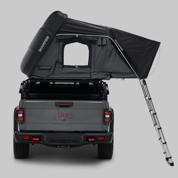 iKamper Skycamp 4.0 Duo from behind showing the fold-out bed section and ladder