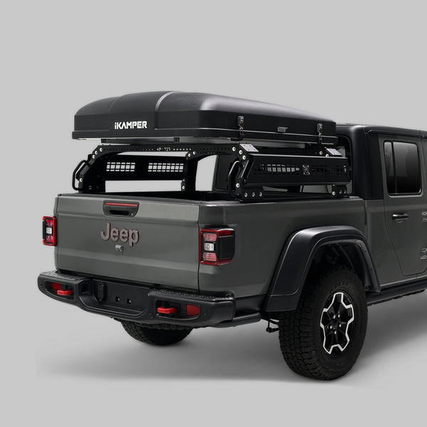iKamper Skycamp 4.0 Duo closed on a bed rack showing the low-profile hard shell