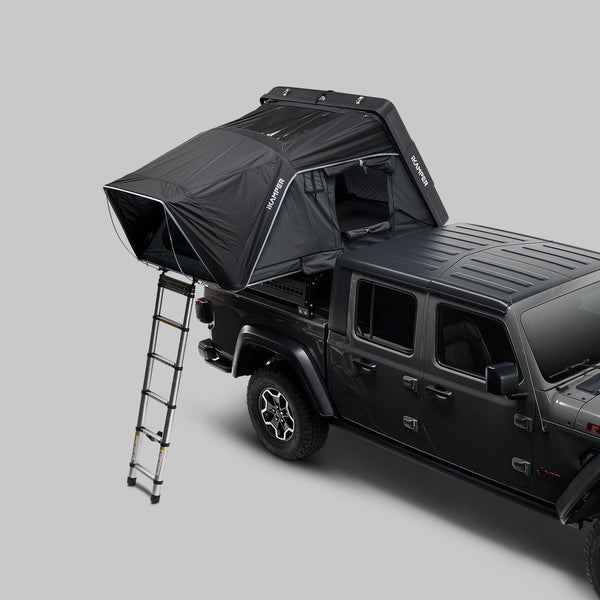iKamper Skycamp 4.0 Duo open over the cab, elevated three-quarter view