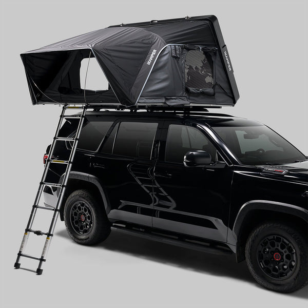 iKamper Skycamp 4.0 Quad open with ladder deployed, front three-quarter view