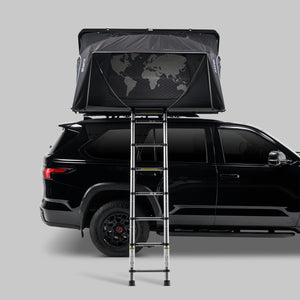 iKamper Skycamp 4.0 Quad rooftop tent open on a large SUV, side view with telescopic ladder